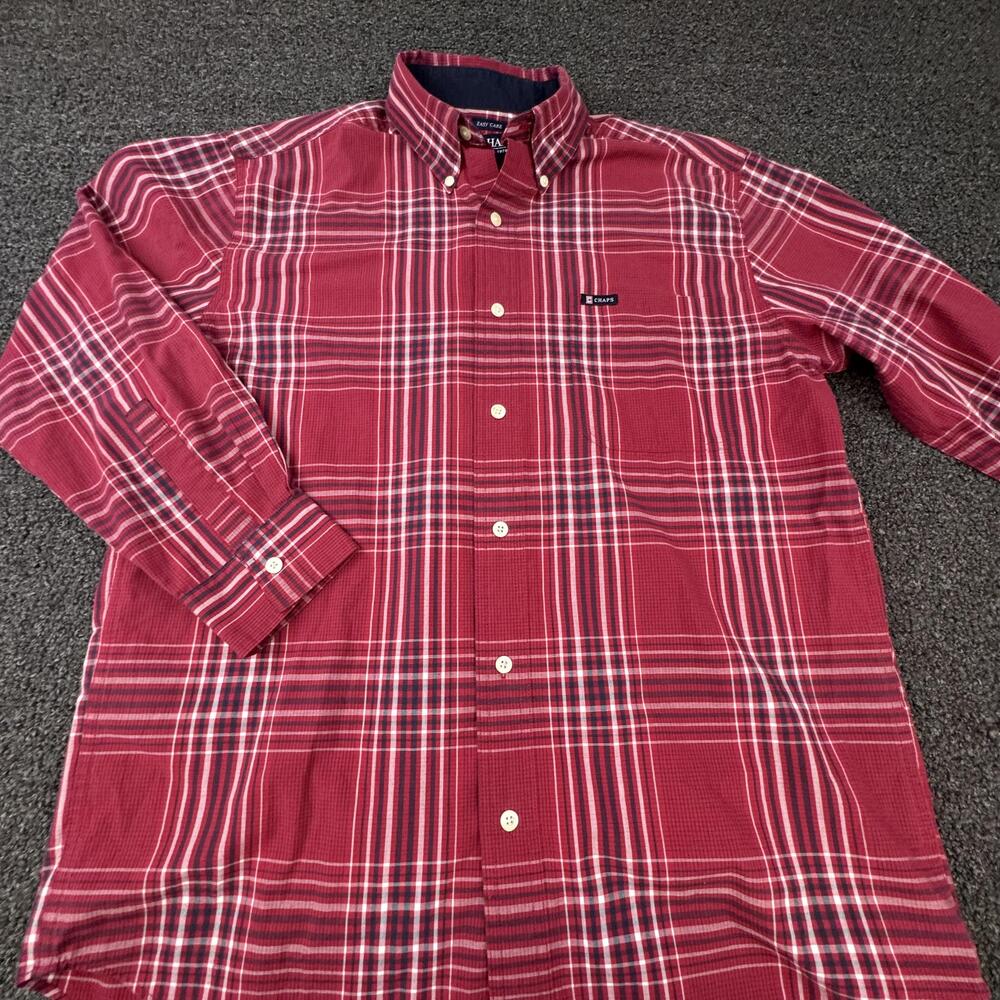 Chaps Shirt Mens M Red Plaid Long Sleeve Button Up Pocket Collared Cotton